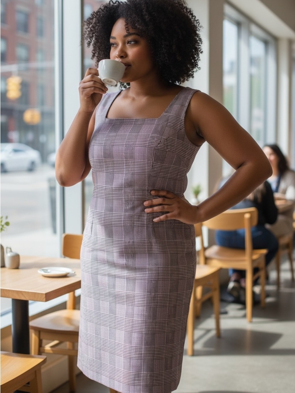 Jessica London Mauve Plaid Square-Neck Sheath Dress Size 14W